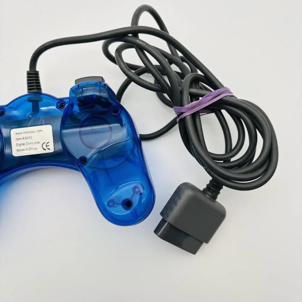 Madcatz Dual Force PS1 & PS2 Controller Clear Blue #8002 Tested Works.